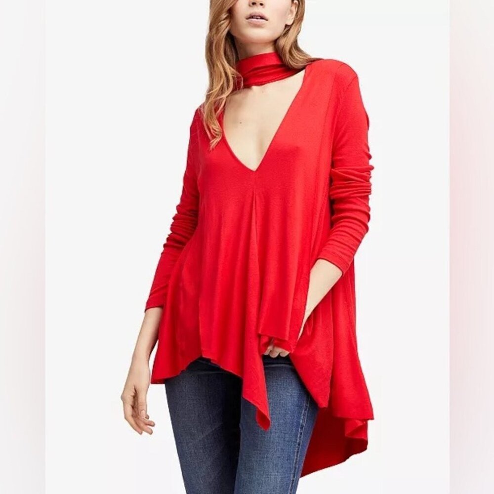 Free People Uptown Turtle Asymmetrical Hem Turtleneck Long Sleeve Top V neck